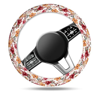 Car Steering Wheel Cover, Universal 15 Inch Non-Slip Breathable Neoprene Elastic Steering Wheel Protector, Cute Car Accessories for Women Men Fit Auto, Suvs Luxury Red Flowers - color: Luxury Red Flowers