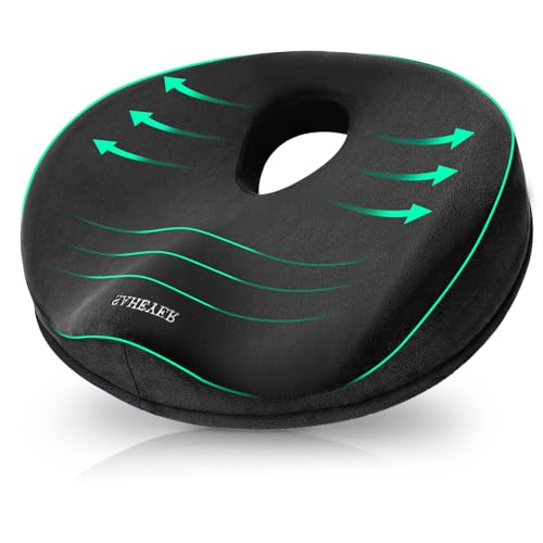 SAHEYER Donut Pillow for Tailbone Pain, Memory Foam Hemorrhoids Pillow for Sciatica Nerve, Sciatica Hip Coccyx Seat Cushion for Long Sitting Office Workers, Car Drivers, Black
