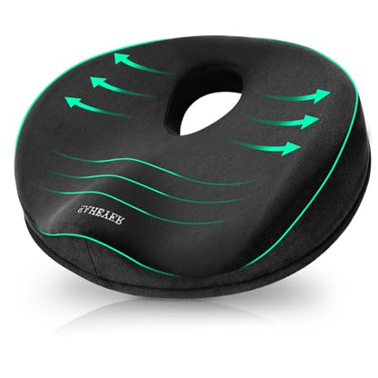 SAHEYER Donut Pillow for Tailbone Pain, Memory Foam Hemorrhoids Pillow for Sciatica Nerve, Sciatica Hip Coccyx Seat Cushion for Long Sitting Office Workers, Car Drivers, Black