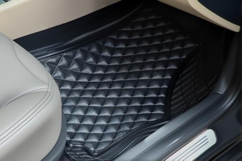 Universal Trim-to-Fit Car Floor Mats for Cars Trucks SUVs Rubber Non-Slip Waterproof All Weather Protection Floor Liner-Black - color: Black