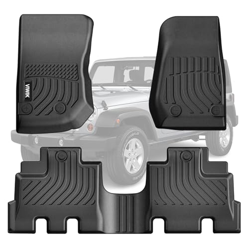 VIWIK Car Floor Mats for Jeep Wrangler JK 2014 2015 2016 2017 2018 (Not for 2 Door/JL), Automotive All Weather Car Mats for 2014-2018 Wrangler JK TPE Rubber Floor Liners Front & Rear - size: Fit for 2014-2018 Jeep Wrangler JK Unlimited