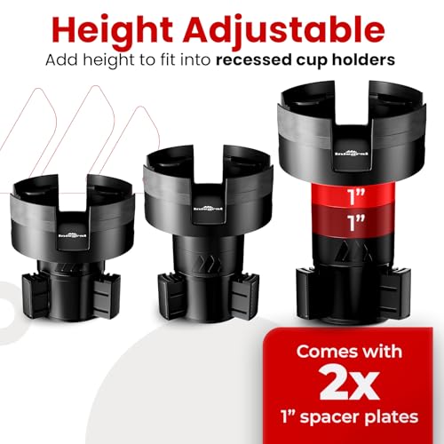 Integral Expandable Mug Holder - YETI 14oz Rambler Cup Holder - Car Cup Holder Expander with Adjustable Base - Rubber Tabs Hold Most Coffee Mugs Ramblers 10oz