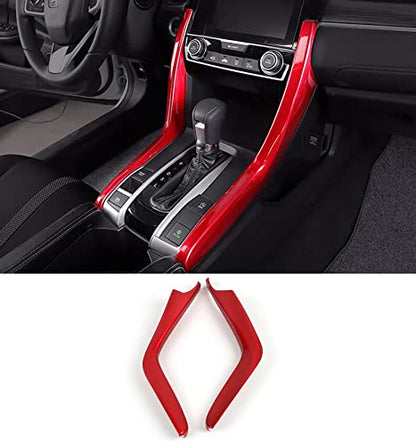 Car Accessories Fit for Honda Civic 10th Gen 2016 2017 2018 2019 2020 2021 Interior Side Gear Shift Panel Strips Cover Trim Decals (Red) ABS 2 PCS - color: Red