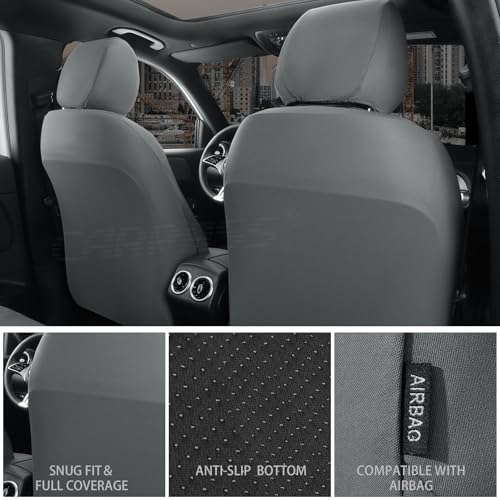CAR PASS Neoprene Waterproof Seat Covers Full Sets, Wetsuit Car Seat Covers 5 Seats Universal Fit for Vans, Truck, SUV, 3D Tyre Embossed Seat Covers Anti Slip with Armrests, Aibag Compatible(All Gray) - color: Pure Gray Neoprene, size: Full sets