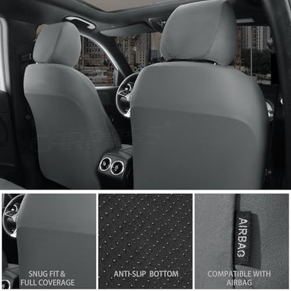 CAR PASS Neoprene Waterproof Seat Covers Full Sets, Wetsuit Car Seat Covers 5 Seats Universal Fit for Vans, Truck, SUV, 3D Tyre Embossed Seat Covers Anti Slip with Armrests, Aibag Compatible(All Gray) - color: Pure Gray Neoprene, size: Full sets