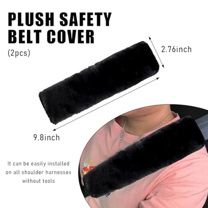 Yourkar 2 PCS Car Seat Belt Cover, Soft Auto Seatbelt Protector for a More Comfortable Driving, Warm Plush Seatbelt Shoulder Neck Pad Cushion Fit for All Cars, Car Accessories (Black)