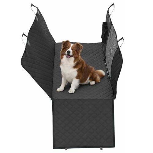 Dog Car Seat Cover for Back Seat, Waterproof, Scratchproof, Nonslip, Dog Hammock for Car, Safety Harness Included, Seat Covers for Pet Dogs, Standard Size (Black) - color: Black with Black Trim, size: Car Size (Standard)