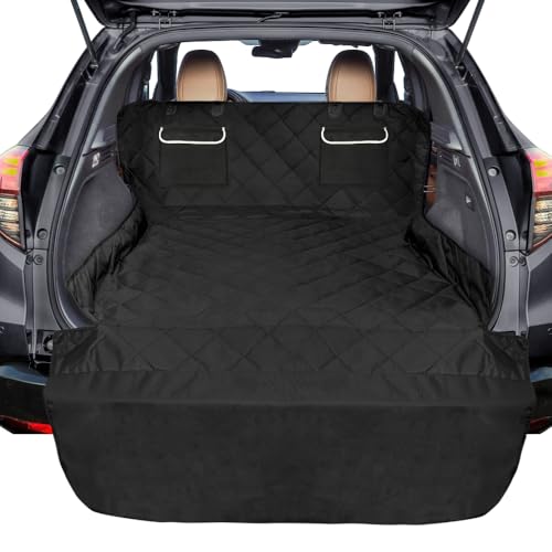 F-color SUV Cargo Liner for Dogs, Waterproof Pet Cargo Cover Dog Seat Cover Mat for SUVs Sedans Vans with 2 Large Pockets, Non-Slip, Large Size Universal Fit, Black - color: Pockets Black, size: Standard: 55" x 91"
