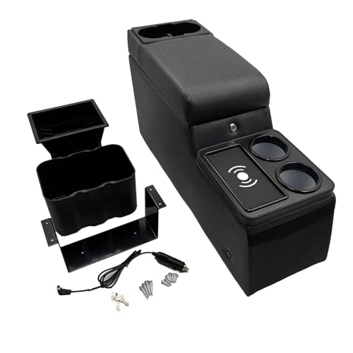 Truck Center Console Truck Seat/Bench Organizer with Wireless Charging and Holder Cups for Jeep CJ5 1976-1983,Jeep CJ7 1976-1986,Jeep Wrangler(YJ) 1987-1995 (Denim Black) - color: Denim Black