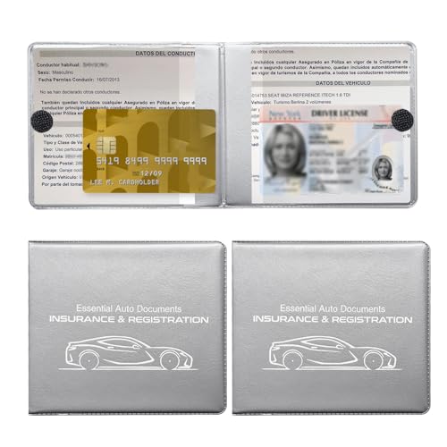 2PCS Car Registration and Insurance Holder, Waterproof Auto Card Document Glove Box Organizer with Closure, Vehicle Paperwork Organizer Document Holder for Most Cars (Small Car, Gray) - color: Small Car, Gray