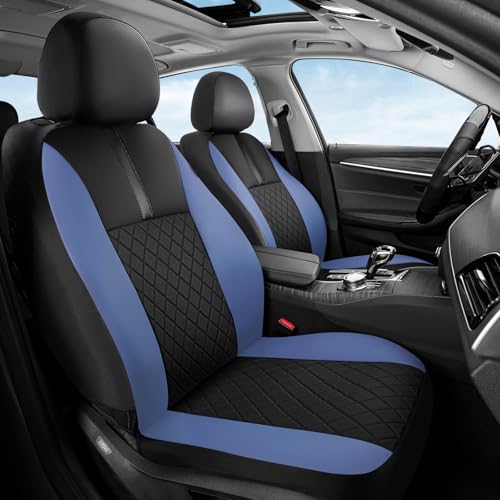 Coverado Car Seat Covers Front Pair, Automotive Leather Seat Covers for Car，Universal Fit Front Back Seat Cover, Non-Slip Waterproof Breathable Car Seat Protector - color: BlackBlue, size: Frontpair