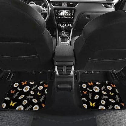 Dragonfly Daisy Butterfly Automotive Floor Mats Front and Rear Car Mat Carpet Set 4 Pcs Fit for SUV,Vans,sedans,Trucks - color: Dragonfly Daisy Butterfly