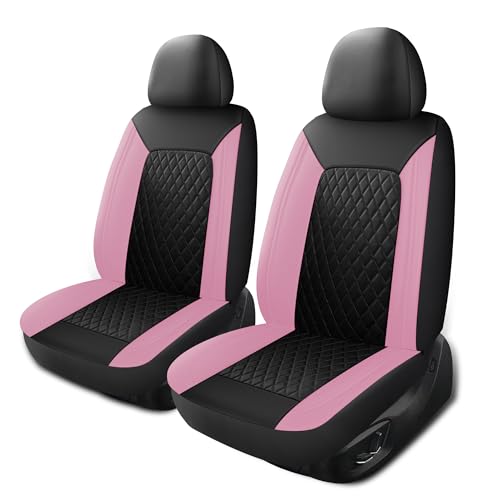 HChengkikz Car Seat Covers, Breathable and Waterproof Front Seat Covers, Luxury PU Universal Fit Automotive Airbag Compatible for Cars Sedans SUV and Truck (2 Pieces, Front Seat, Pink) - color: N1 Black Pink, size: Front Seat