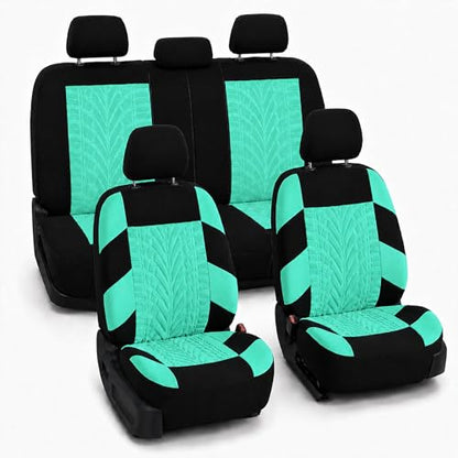 FH Group Full Set Premium Cloth Car Seat Covers - Universal Fit, Low Back Front Seat Covers, Airbag Compatible, Split Bench Rear Seat, Washable Seat Cover for SUV, Sedan, Mint