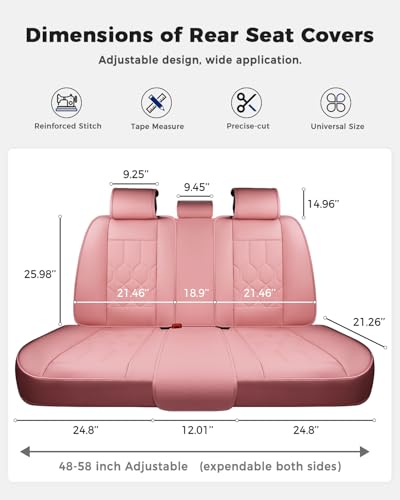 Huidasource Leather Car Seat Covers Full Set, Full Coverage Universal Fit for Most Cars SUVs Trucks, Easy Install with Velcro, Airbag Compatible, Retains Seat Functions & Cupholders, Pink - color: FS: Pink, size: Full Set