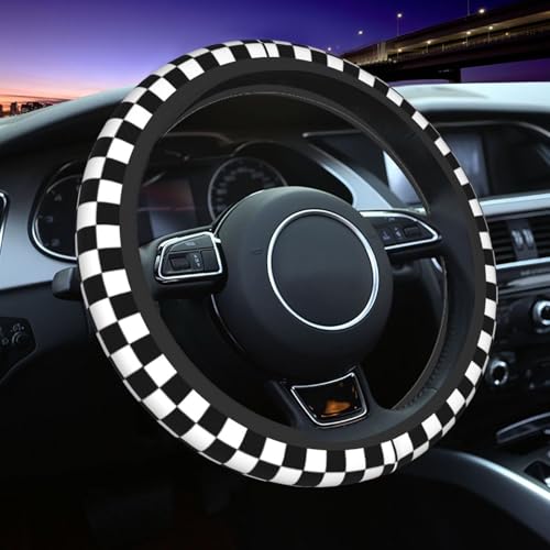Black and White Checkered Flag Steering Wheel Cover Car Accessories Cute for Women Girls Girly Universal 15 Inch Neoprene Auto Interior Decor Anti Slip Car Truck Protector - color: Black31