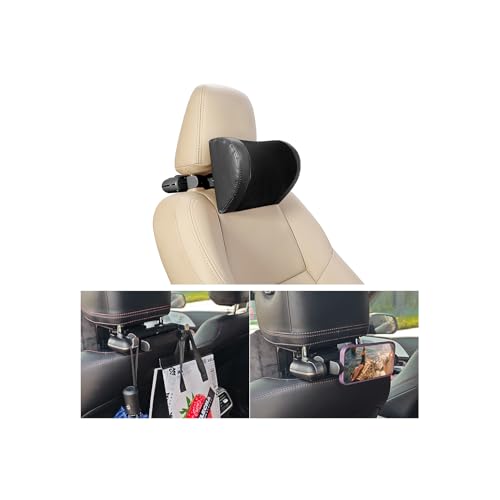 Car Neck Pillow, Memory Foam Vehicles Adjustable Support Headrest Pillow with Hook ＆ Tablet Phone Holder Mount, Multifunctional Auto Interior Accessories, Universal for SUV RV Truck (Black) - color: Black