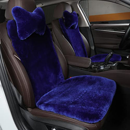 OGLAND Fluffy Fur Sheepskin Car Seat Covers for Universal Soft Cozy Fuzzy Auto Wool Seat Cushions Accessories, for 1 Front Seat (3 Pack Front, Blue) - color: Blue