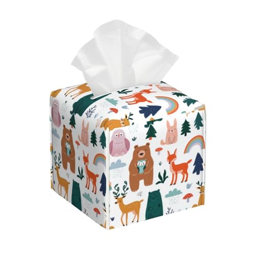 Cute Forest Animals Tissue Box Cover Square, Waterproof Leather Tissue Box Holder Portable Dispenser Modern Home Decoration for Bathroom Car Nightstand Vanity - color: Cute Forest Animals
