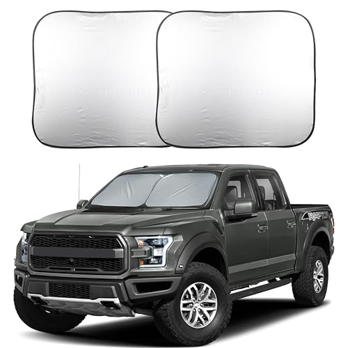 EcoNour 2-Piece Foldable Truck Window Sun Shade, Blocks UV Rays & Heat, Keeps Interior & Dashboard Cool, Durable Automotive Interior Accessory, Large Fit – (32.5" L x 36" W) - size: Large