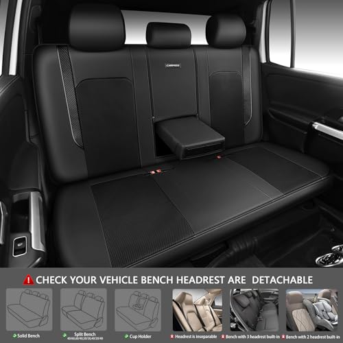 CAR PASS Faux Leather High Back Rear Seat Covers Only, Sporty Waterproof Anti-Slip Airbag Compatible Universal Fit for Most Sedans Trucks Vans SUVs, Rear Black - color: Pure Black Rear