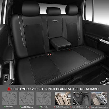 CAR PASS Faux Leather High Back Rear Seat Covers Only, Sporty Waterproof Anti-Slip Airbag Compatible Universal Fit for Most Sedans Trucks Vans SUVs, Rear Black - color: Pure Black Rear