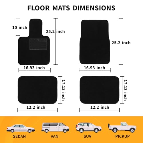 EKR All-Weather Universal Fit Car Floor Mats, 0.5 inch Thick Car Carpet Mats, Anti-Slip Automotive Mat with Driver Heel Pad Fit for SUV, Vans,Sedans, Trucks (Black,4pcs Black Full Set)