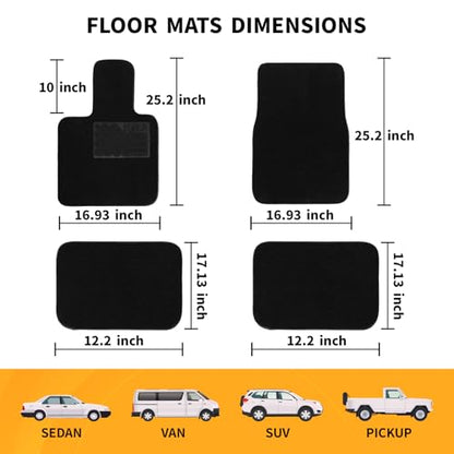EKR All-Weather Universal Fit Car Floor Mats, 0.5 inch Thick Car Carpet Mats, Anti-Slip Automotive Mat with Driver Heel Pad Fit for SUV, Vans,Sedans, Trucks (Black,4pcs Black Full Set)