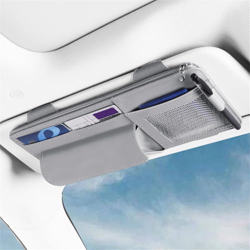 Car Visor Organizer, Multi-Pocket Sunvisor Storage with Sunglass Holder, Document Holder and Visor Card Clip, Fit for AUTO SUV & Truck, Leather Car Accessories Interior (Grey) - color: Grey