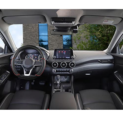 GIANT PANDA D Shape Steering Wheel Cover for Nissan Rogue Kicks - Auto Car Steering Wheel Cover Customized for Nissan Altima Sentra(Black+Red Line-D-Shaped) - color: Black+Red Line