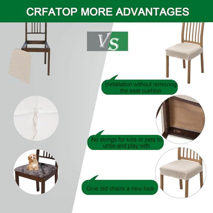 CRFATOP Waterproof Dining Room Chairs Seat Covers Set of 4 with Stretch Bench Slipcover Jacquard Kitchen Chair Slipcover Washable Seat Cushion Slipcover for Hotel Banquet Wedding Party, Beige - color: 03 Jacquard Beige