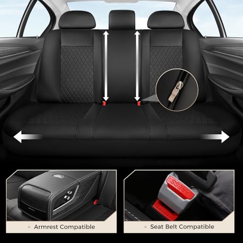 Coverado Seat Covers Full Set, 5 Seat Black Car Seat Covers, Leather Car Seat Protectors, Automotive Front and Back Seat Covers, Waterproof Car Seat Cushions Universal Fit for Most Sedan, SUV, Truck