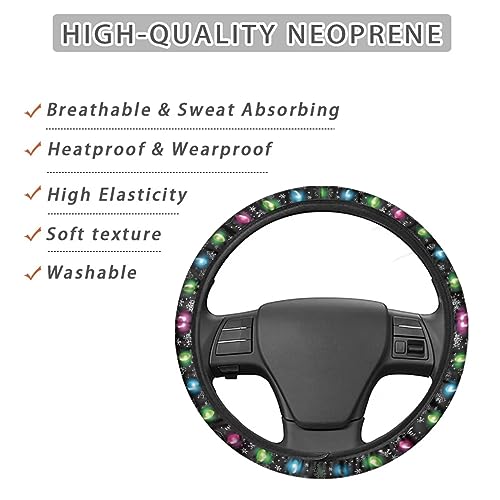 AFPANQZ Christmas Steering Wheel Covers Xmas Lights Print Car Steering Wheel Cover Universal Fit Almost Car Non-Slip Steering Wheel Covers Soft Sweat Absorbing Steering Wheel Protector Cover - color: Christmas Lights
