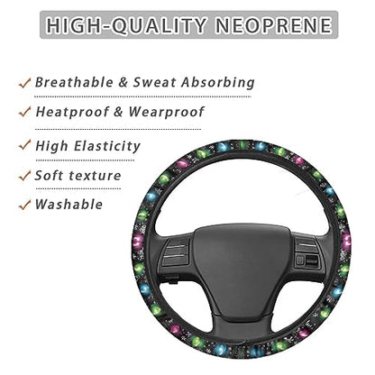 AFPANQZ Christmas Steering Wheel Covers Xmas Lights Print Car Steering Wheel Cover Universal Fit Almost Car Non-Slip Steering Wheel Covers Soft Sweat Absorbing Steering Wheel Protector Cover - color: Christmas Lights