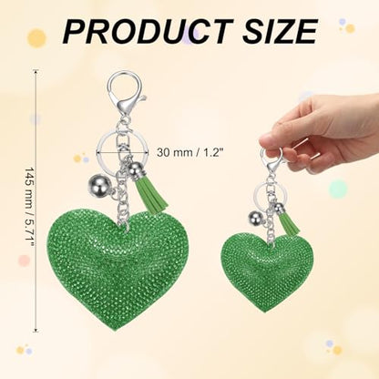 PATIKIL Rhinestone Keychains for Women, Cute Bling Heart Shape Purse Charm for Bag Handbags Car Keys - color: White-light Green