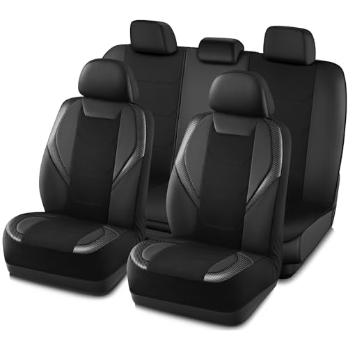 Road Comforts Car Seat Cover Full Set, Leather Mesh Seat Covers, Airbag Compatible, Universal Fit for Most Cars, SUVs, Trucks, and Vans - Black - color: Black Full Set, size: Full Set