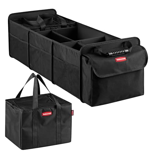 Rubbermaid Car Organizer, Collapsible Trunk Organizer with Removable Leakproof Cooler Bag without Lid, Multi-Compartment Car Storage Organization for Car Accessories, 5 Compartments Without Cover,