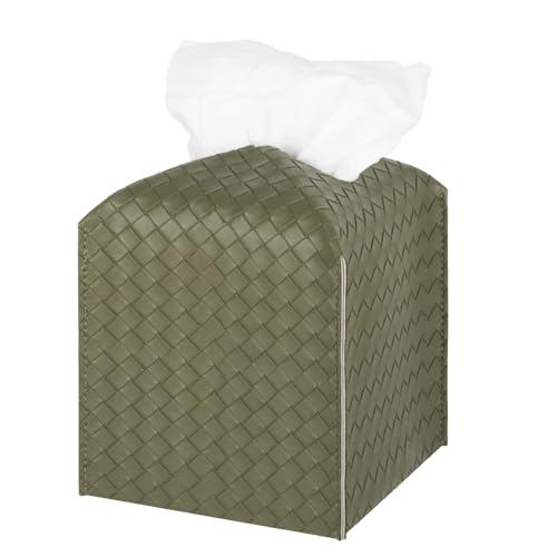 Tissue Box Cover PU Leather Tissue Holder Square Facial Tissue Case Facial Paper Organizer Dispenser for Bathroom, Vanity Countertop, Tabletop, Car, Olive Green - color: Olive Green, size: square