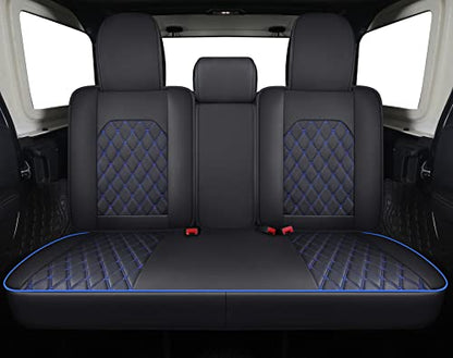 Jeep Wrangler JK JL 4-Door Seat Covers Full Set Custom Fit 2007-2026 Unlimited X Rubicon 392 Sahara Willys Sport High Altitude Truck Pickup Waterproof Leather(Full Set/Black-B) - color: Full Set/BLACK-Blue