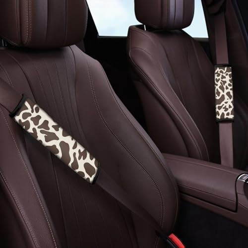 Dreaweet Brown Cow Print Seat Belt Cover Pad Cute Car Accessories Seatbelt Covers for Women Kids 2 Pack Car Seat Shoulder Strap Pads Soft Seat Belt Covers Universal Seatbelt Cushion for Car SUV Truck - color: Brown Cow