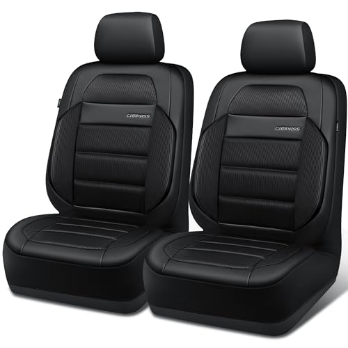 CAR PASS Memory Foam Seat Covers Front, Airy Cool Mesh Thick Car Seat Covers, Leather Car Seat Covers Front Seats Airbag Compatible, Universal Automotive Comfort for Most Cars, Trucks, SUV, Black - color: black