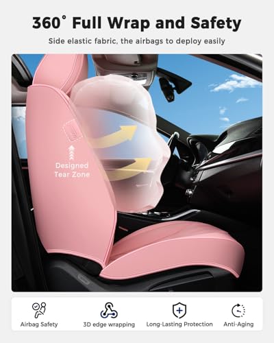 Huidasource Leather Car Seat Covers Full Set, Full Coverage Universal Fit for Most Cars SUVs Trucks, Easy Install with Velcro, Airbag Compatible, Retains Seat Functions & Cupholders, Pink - color: FS: Pink, size: Full Set