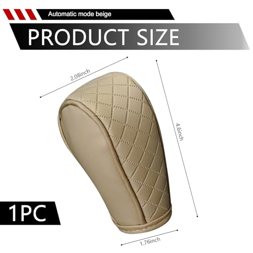 Car Gear Shift Cover, Upgraded Leather Shift Knob Cover, Anti-Slip Breathable Automotive Gear Shifter Decoration Protector, Universal for Most Cars SUVs Trucks (Beige)
