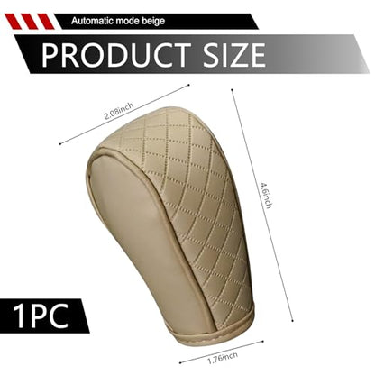 Car Gear Shift Cover, Upgraded Leather Shift Knob Cover, Anti-Slip Breathable Automotive Gear Shifter Decoration Protector, Universal for Most Cars SUVs Trucks (Beige)