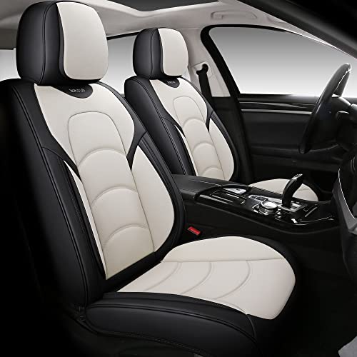 Full Coverage Car Seat Covers Universal Fit for Cars SUVs Pick-up Trucks with Waterproof Leatherette in Automotive Vehicle Interior Accessories (Black and White, Front Pair) - color: Black and White, size: Front Pair-2 seats(driver and passenger)
