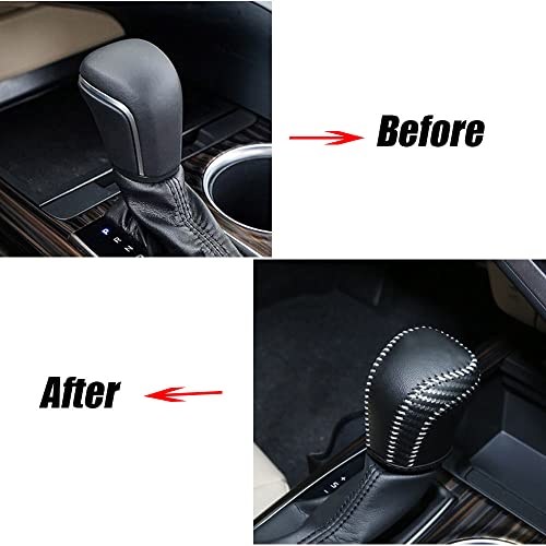 XITER for Genuine Leather Gear Shift Knob Cover Car Protect Accessories Case for Toyota Camry 2018-2026 (Carbon Fiber) - color: Carbon fiber White Stitches