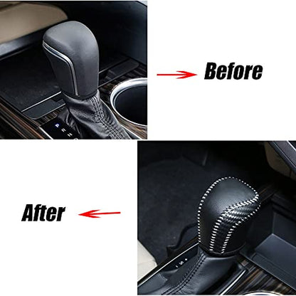 XITER for Genuine Leather Gear Shift Knob Cover Car Protect Accessories Case for Toyota Camry 2018-2026 (Carbon Fiber) - color: Carbon fiber White Stitches