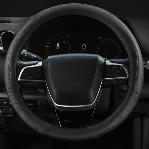 Car Steering Wheel Cover 15 inch, Nappa Leather Steering Wheel Protector, Breathable, Comfortable, Anti-Slip, Black - color: Black-3