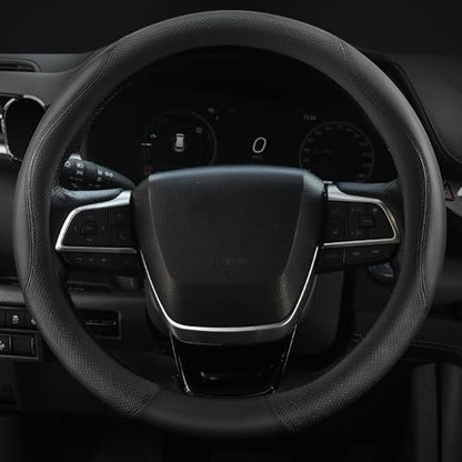 Car Steering Wheel Cover 15 inch, Nappa Leather Steering Wheel Protector, Breathable, Comfortable, Anti-Slip, Black - color: Black-3