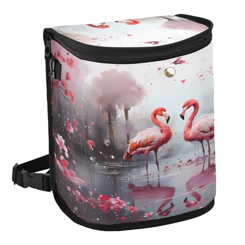 MNSRUU Car Trash Can with Lid, Flamingos and Flowers Car Trash Bag Hanging Organizers and Storage for Front Back Seat, Leak-Proof Trash Bin - color: Flamingos A 0325